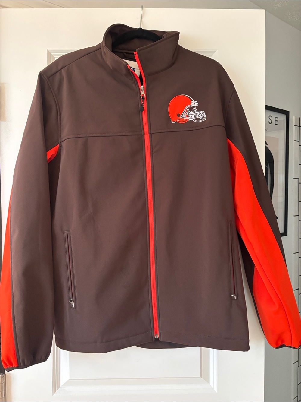 NFL Jacket Mens Size Large Brown Fleece Lined Hand Pockets
